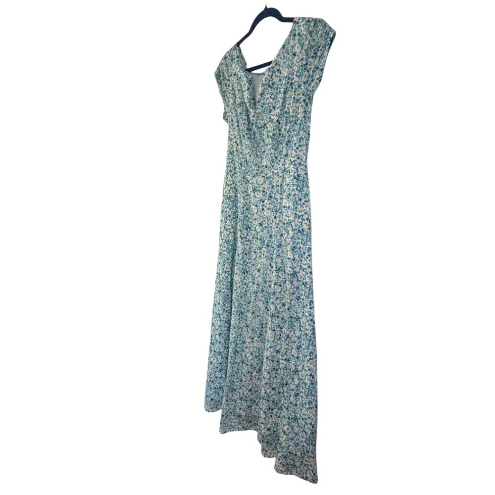 eShakti Green Floral Cap Sleeve Cotton Maxi Dress Lined Size Medium - Picture 6 of 7